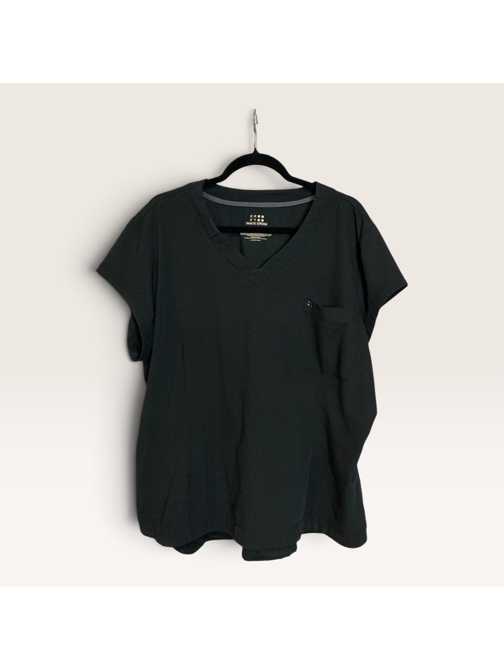 White Cross Black V-Neck Scrub Top 2XL with Pocket
